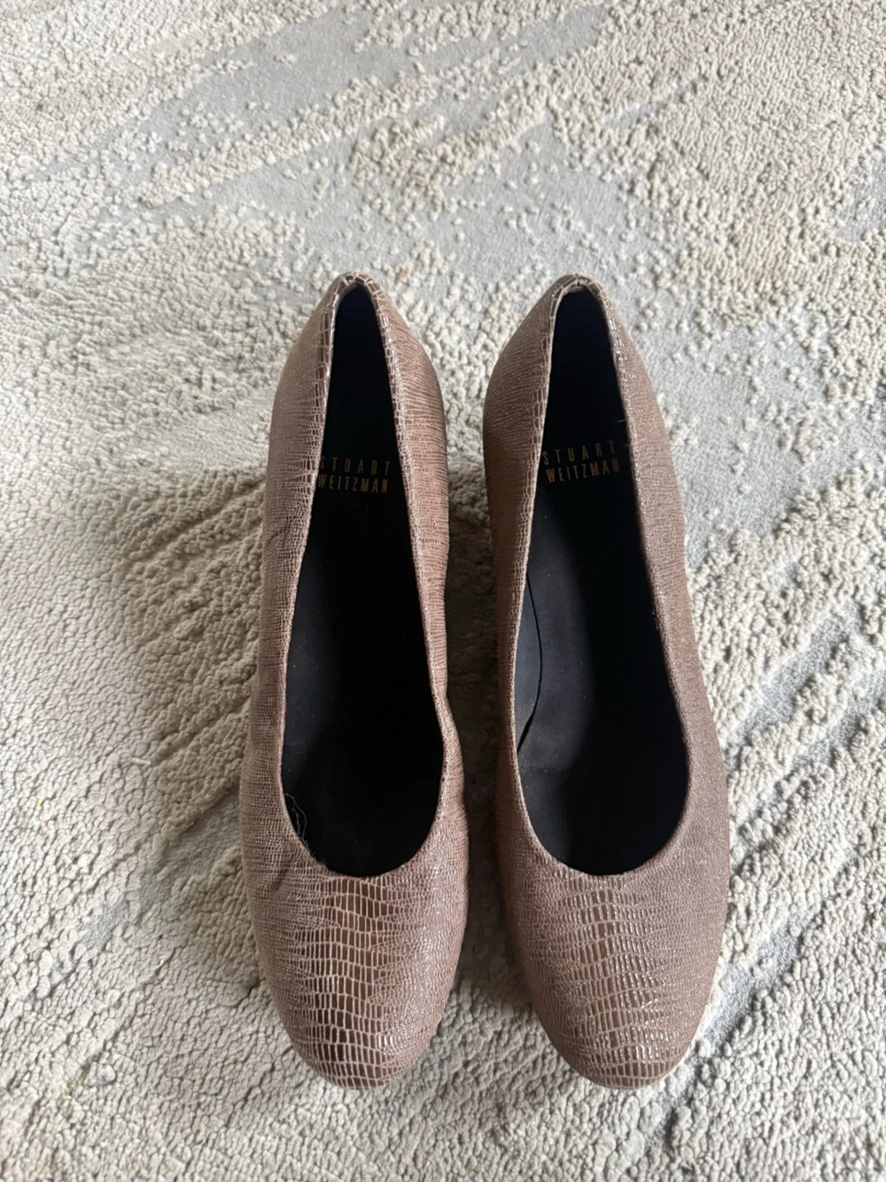 Stuart Weitzman Brown reptile print Textured leather Wedge Pumps 8